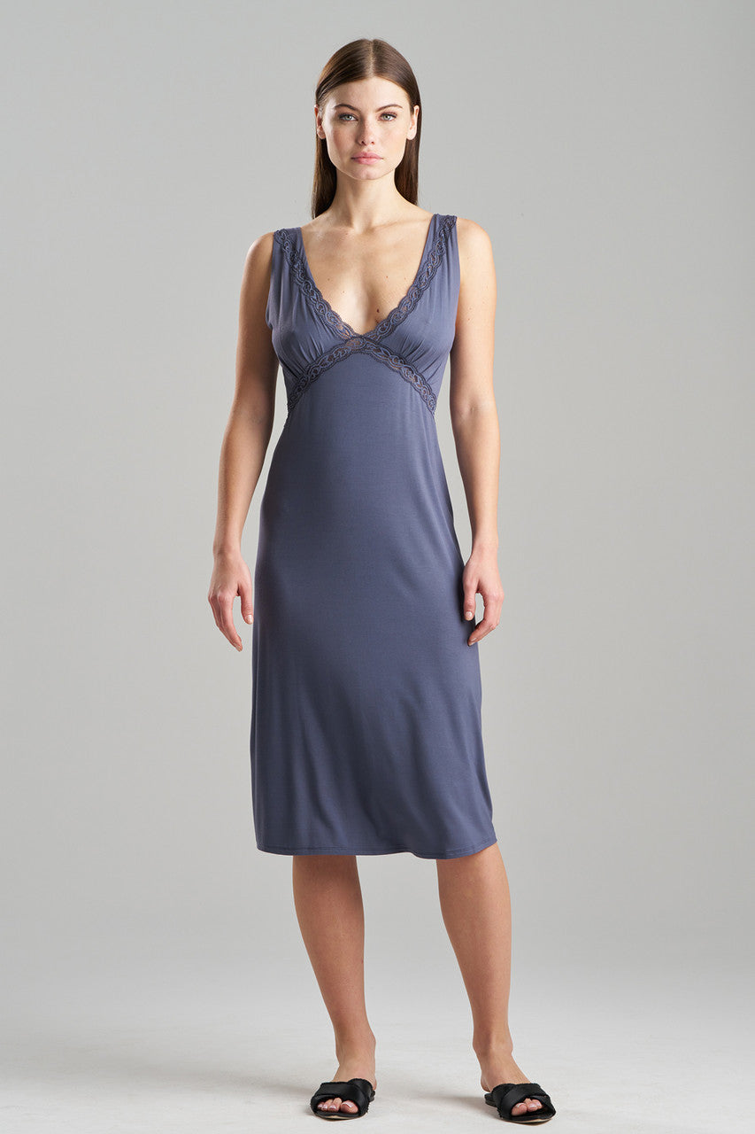 Natori Buy Feathers Essentials Lenzing™ Ecovero™ Viscose Lace Applique Slip Dress in Ash Navy Online