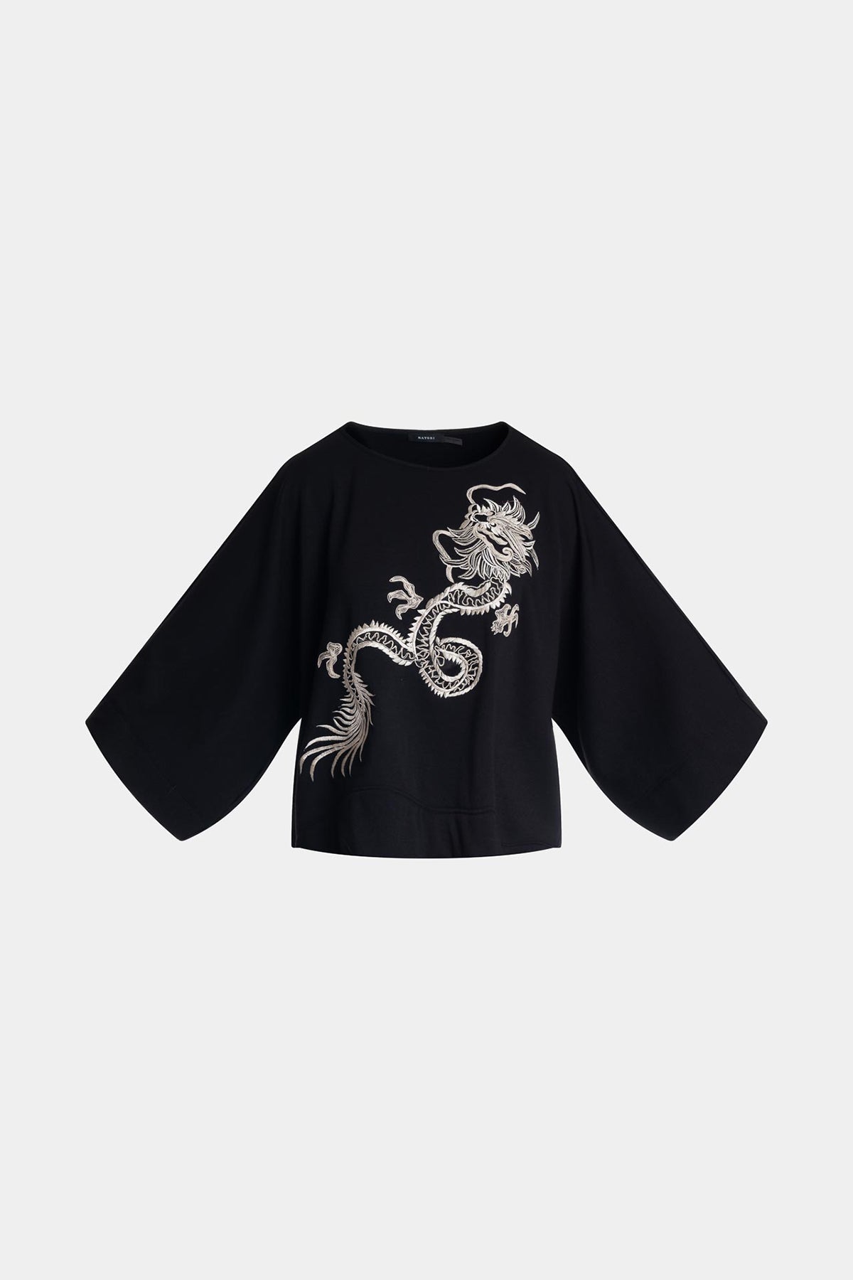 Natori Cocoon Brushed French Terry Dragon Embroidered Kimono Top