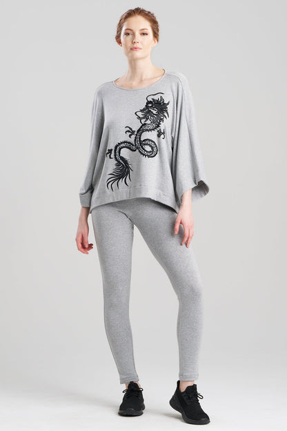 Natori Cocoon Brushed French Terry Dragon Embroidered Kimono Top