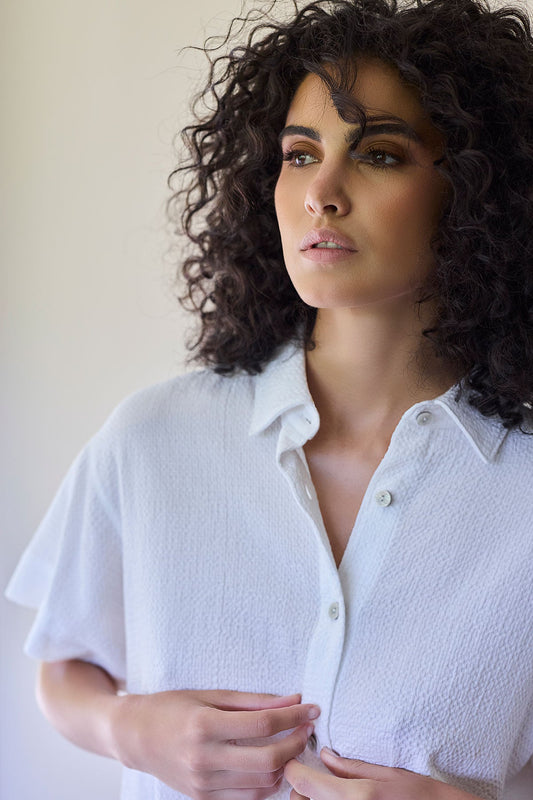 Natori Onsen Cotton Button Down Shirt