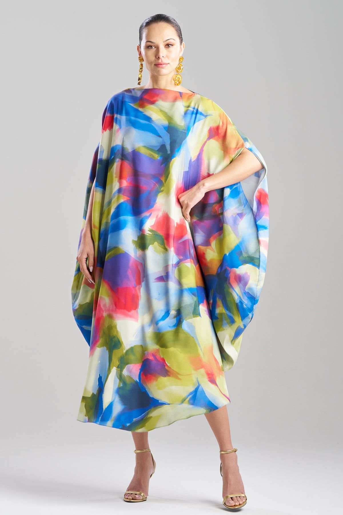 Natori Kumo Printed Stretch Satin Caftan