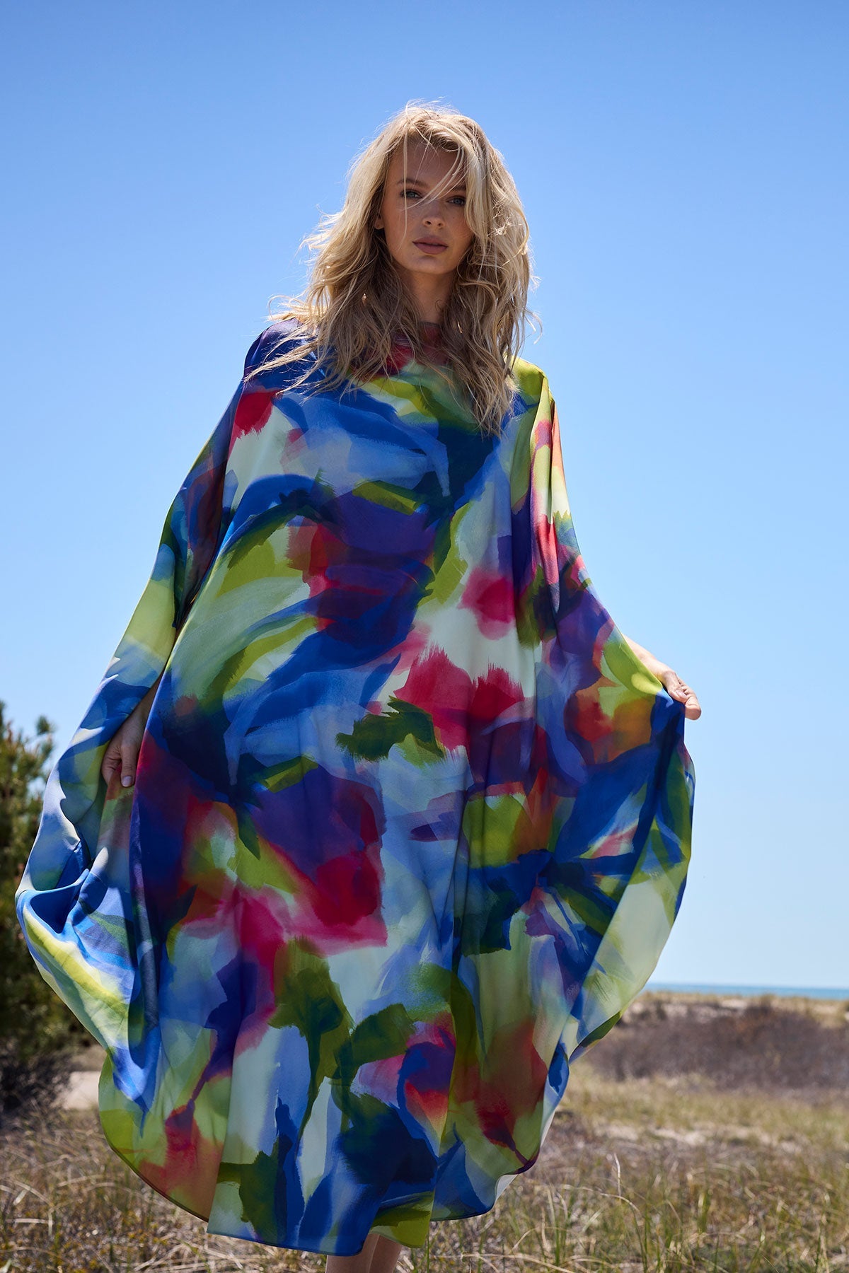 Natori Kumo Printed Stretch Satin Caftan
