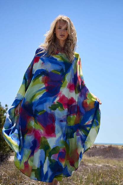 Natori Kumo Printed Stretch Satin Caftan
