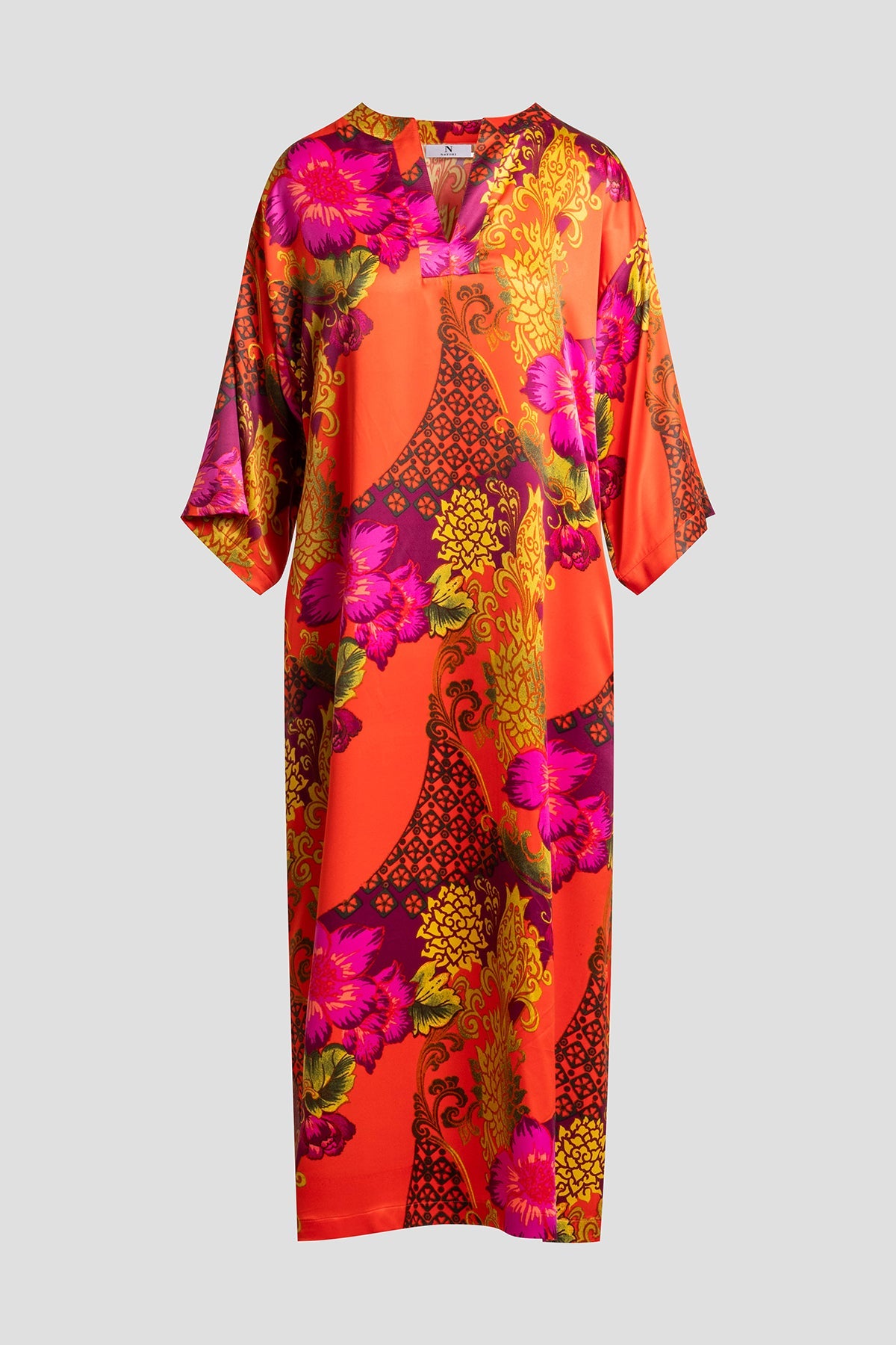 Natori Harvest Printed Satin Slim Caftan