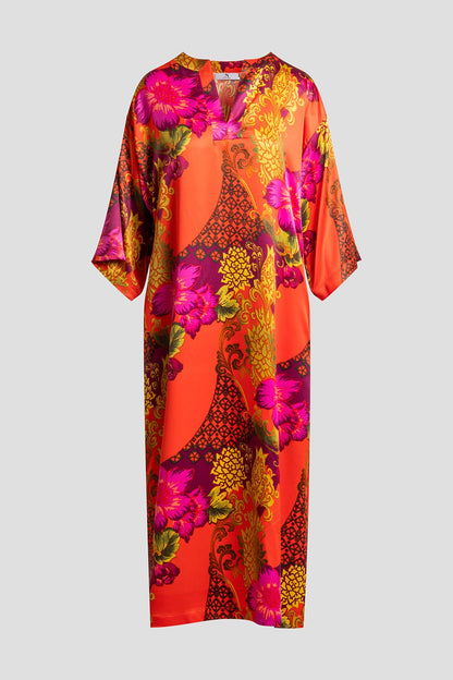 Natori Harvest Printed Satin Slim Caftan