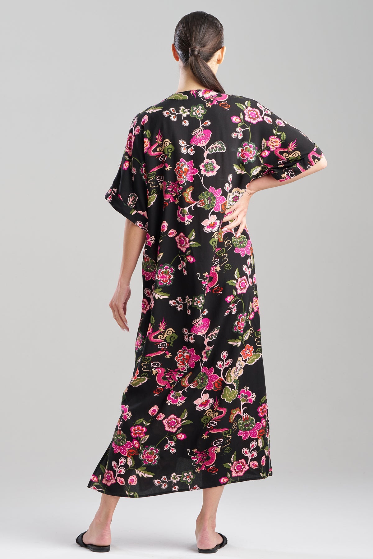 Natori Fleur Dragon Printed Challis Dolman Caftan