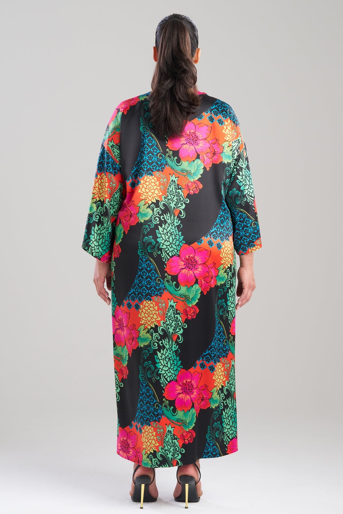 Natori Harvest Printed Satin Slim Caftan
