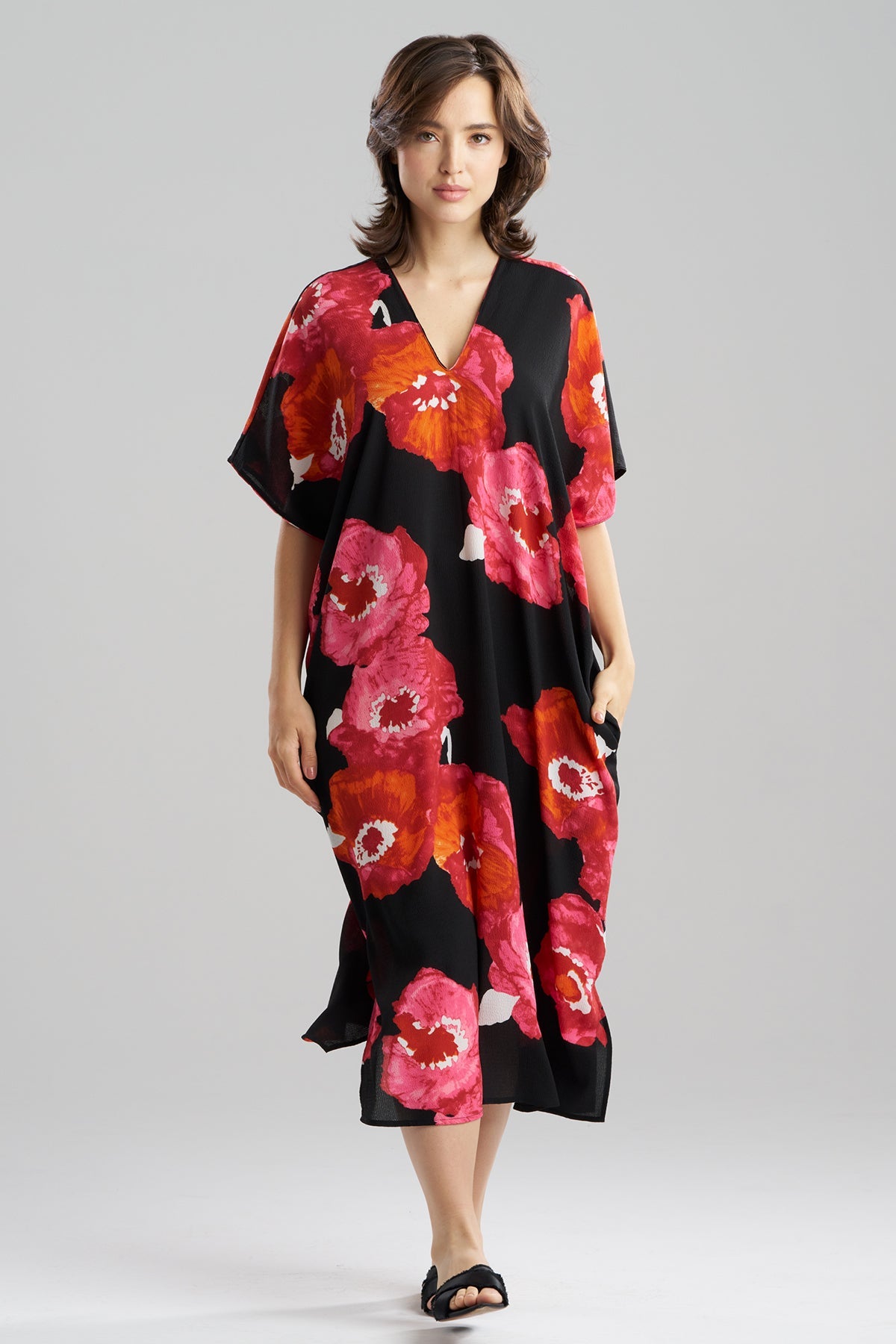 Natori Bold Poppy Crinkle Caftan