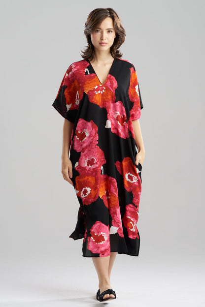Natori Bold Poppy Crinkle Caftan