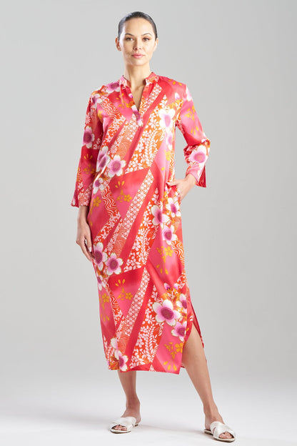 Natori Magnolia Printed Satin Mandarin Caftan