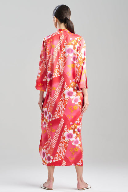Natori Magnolia Printed Satin Mandarin Caftan