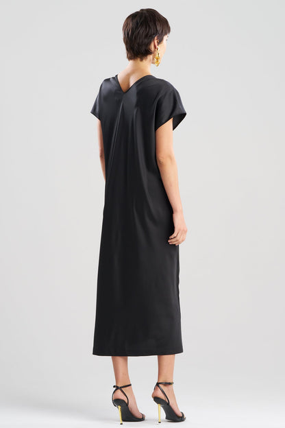 Natori Satin Essentials Embroidered Short Sleeve Caftan