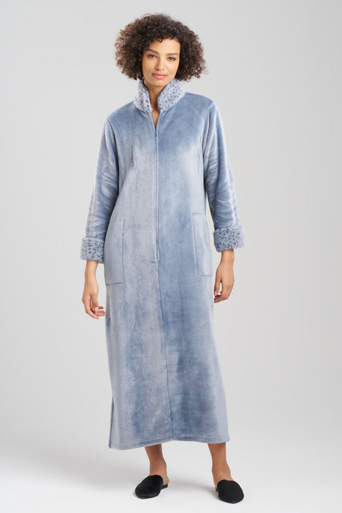 Natori Buy Plush Lynx Mandarin Zip Lounger in Blue Granite Online