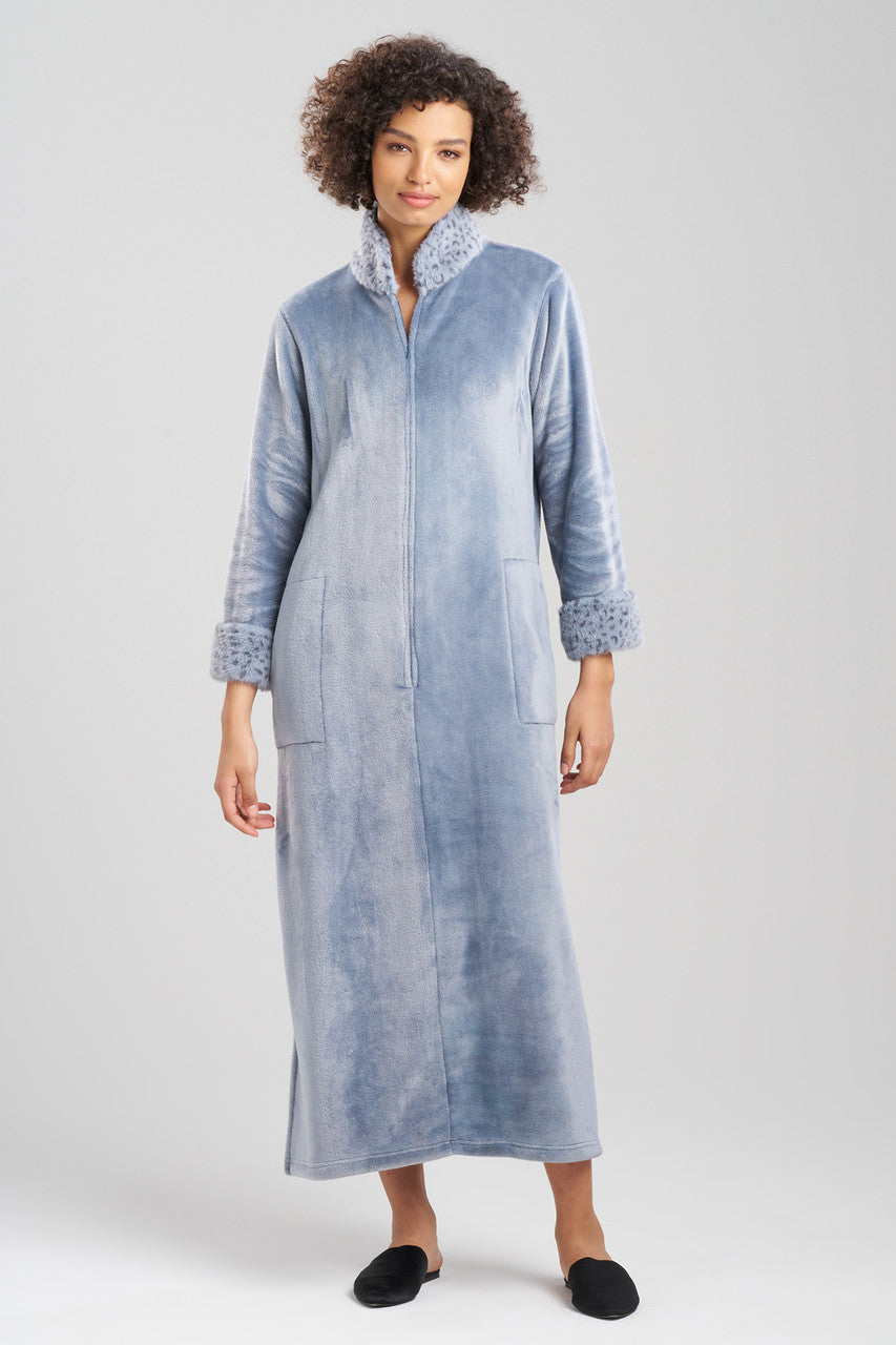 Natori Buy Plush Lynx Mandarin Zip Lounger in Blue Granite Online