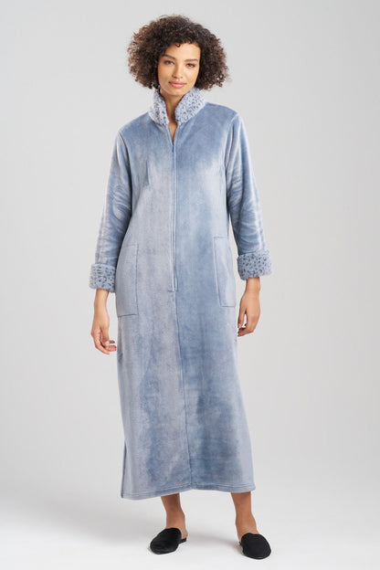 Natori Buy Plush Lynx Mandarin Zip Lounger in Blue Granite Online
