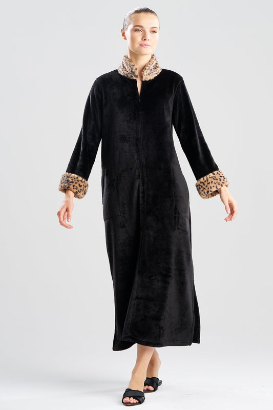 Natori Buy Plush Lynx Mandarin Zip Lounger in Black Online