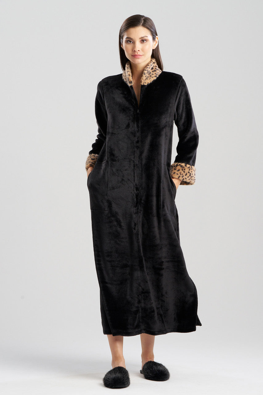 Natori Buy Plush Lynx Mandarin Zip Lounger in Black Online