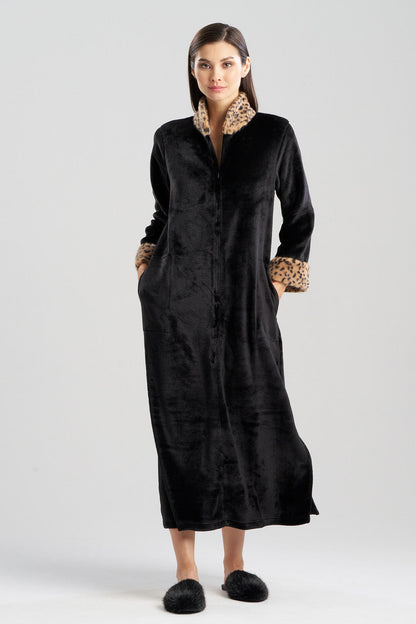 Natori Buy Plush Lynx Mandarin Zip Lounger in Black Online