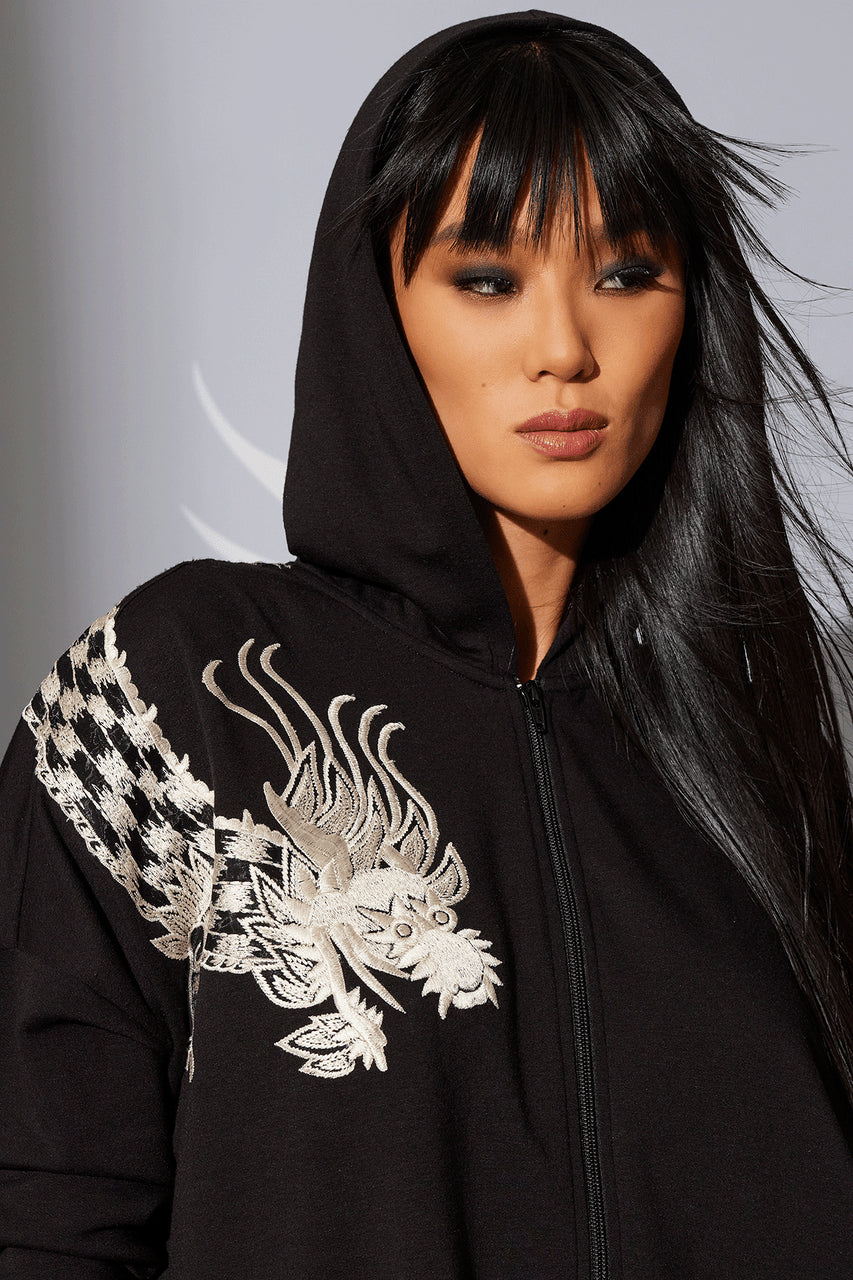 Natori Buy Cocoon Dragon Embroidered Hoodie in Black Online