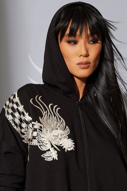 Natori Buy Cocoon Dragon Embroidered Hoodie in Black Online