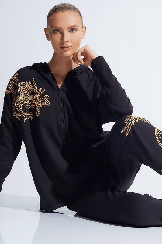 Natori Buy Cocoon Embroidered Dragon Hoodie in Black Online