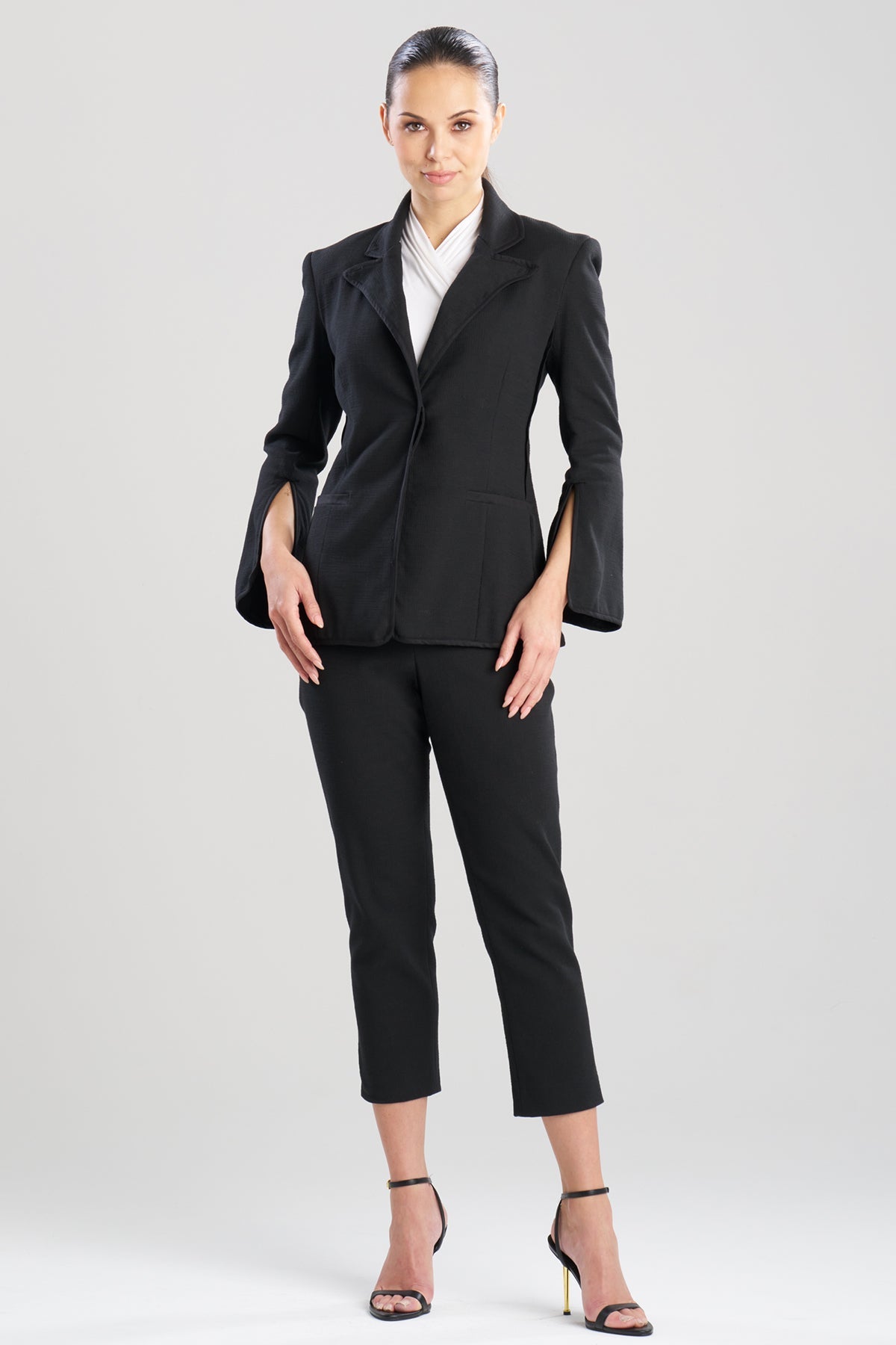 Natori Stretch Basketweave Cotton Slit Cuffed Jacket