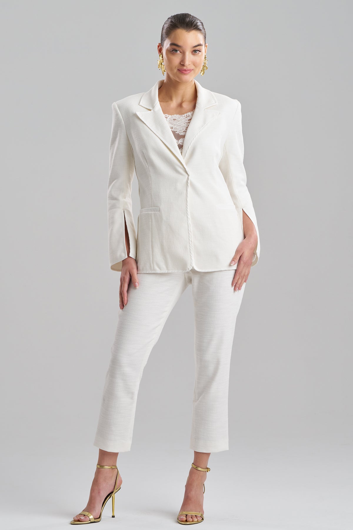 Natori Stretch Basketweave Cotton Slit Cuffed Jacket