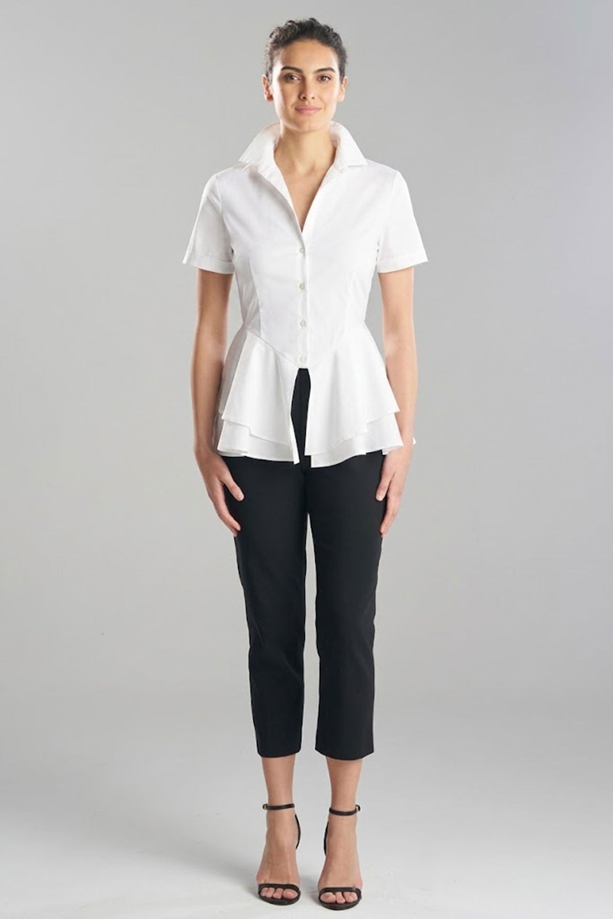 Natori Cotton Poplin Tiered Hem Short Sleeve Shirt