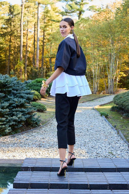 Natori Cotton Poplin Tiered Hem Short Sleeve Shirt