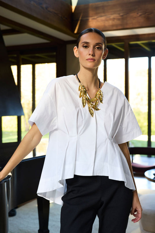 Natori Cotton Poplin Pleated Back Cocoon Shirt