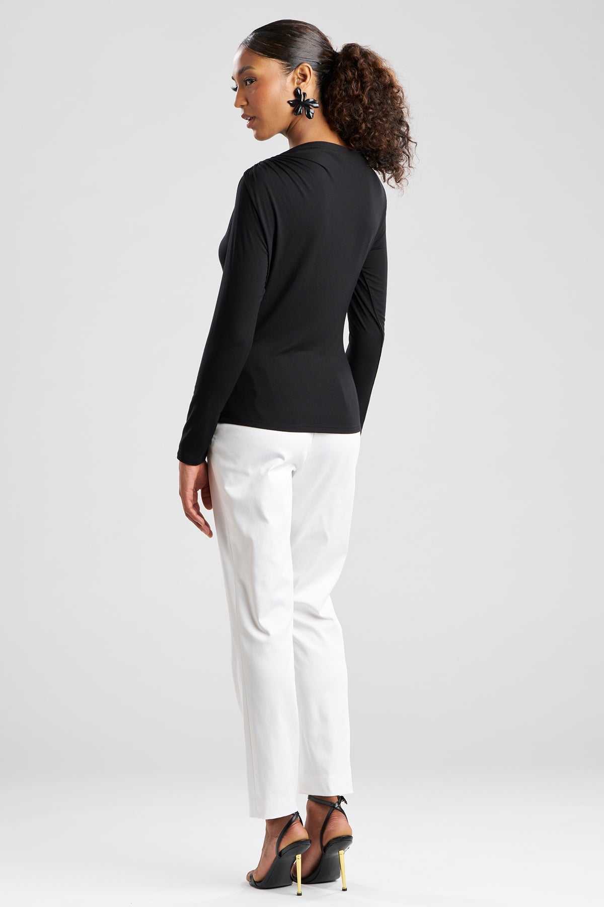 Natori Feather Lightweight Knit Rouched Long Sleeve Top