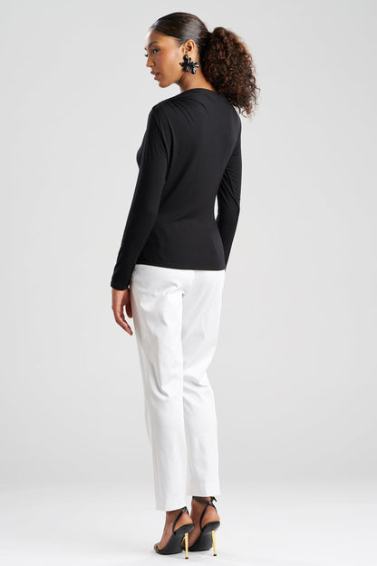 Natori Feather Lightweight Knit Rouched Long Sleeve Top
