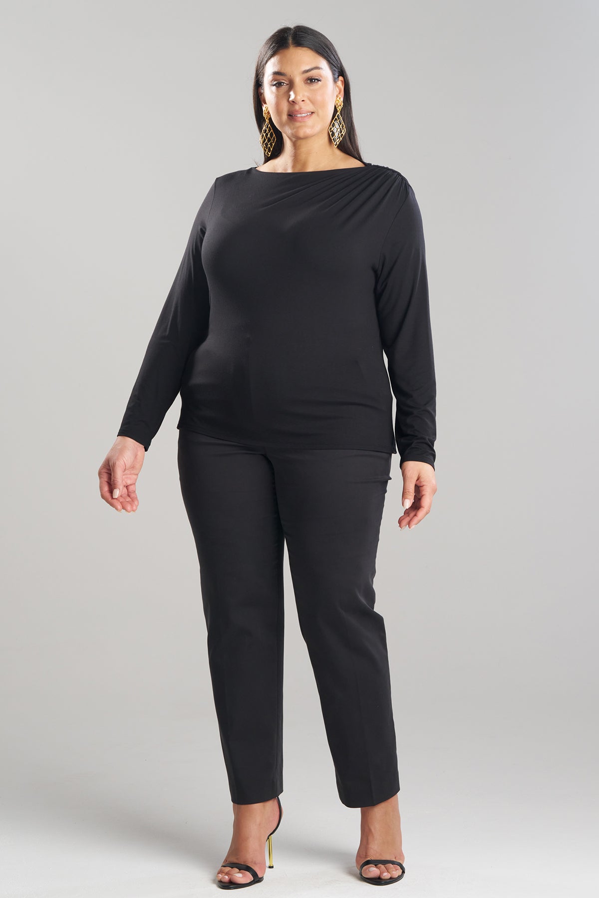 Natori Feather Lightweight Knit Rouched Long Sleeve Top