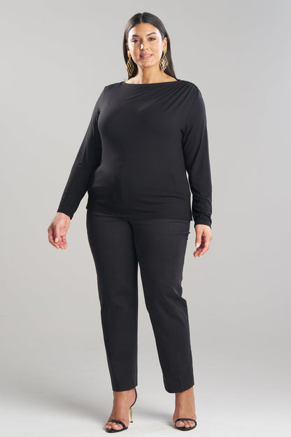 Natori Feather Lightweight Knit Rouched Long Sleeve Top