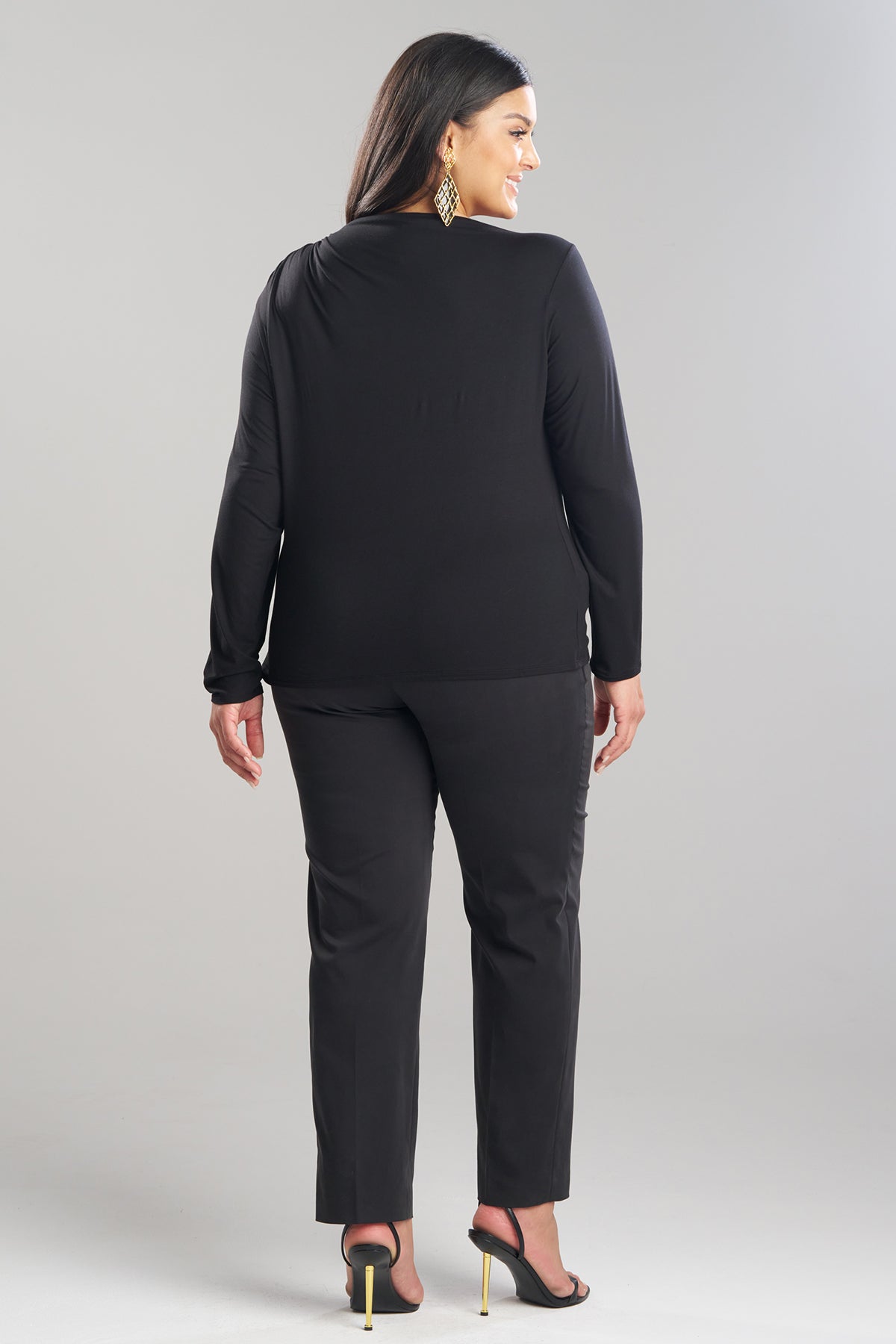 Natori Feather Lightweight Knit Rouched Long Sleeve Top