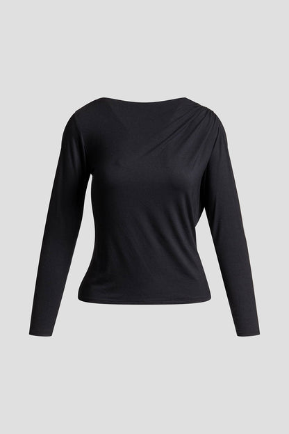 Natori Feather Lightweight Knit Rouched Long Sleeve Top