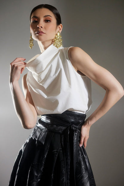 Natori Cotton Poplin Funnel Neck Top