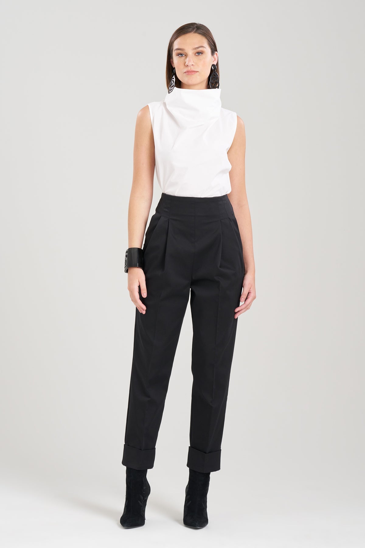 Natori Cotton Poplin Funnel Neck Top