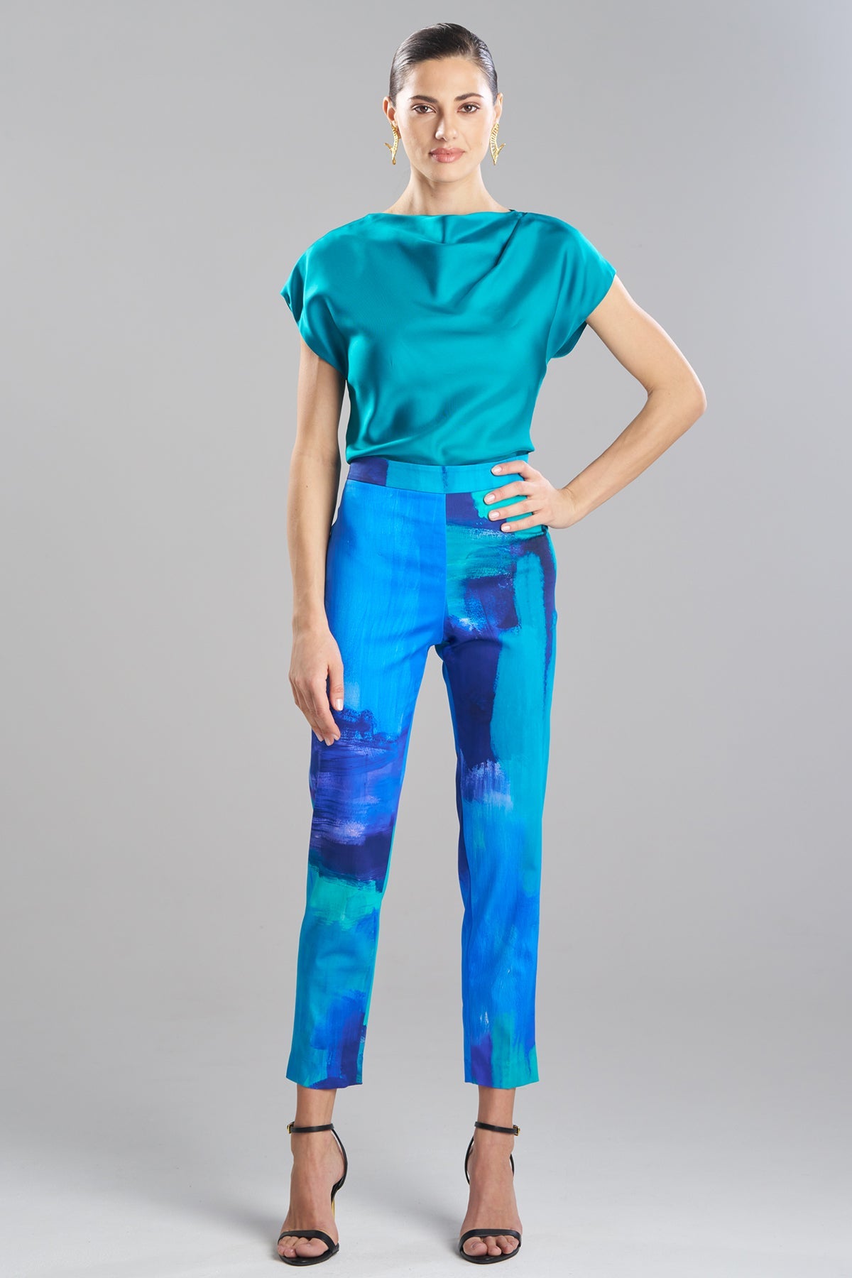 Natori Brushstroke Cotton Chino Side Zip Pants