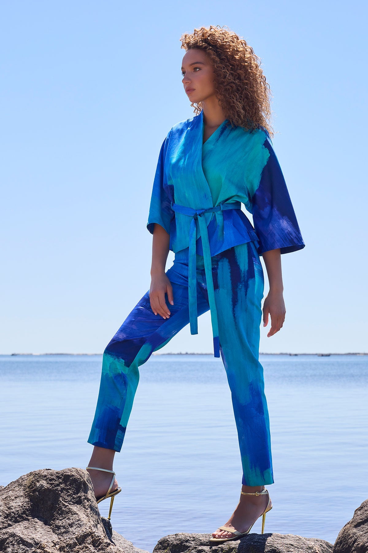 Natori Brushstroke Cotton Chino Side Zip Pants