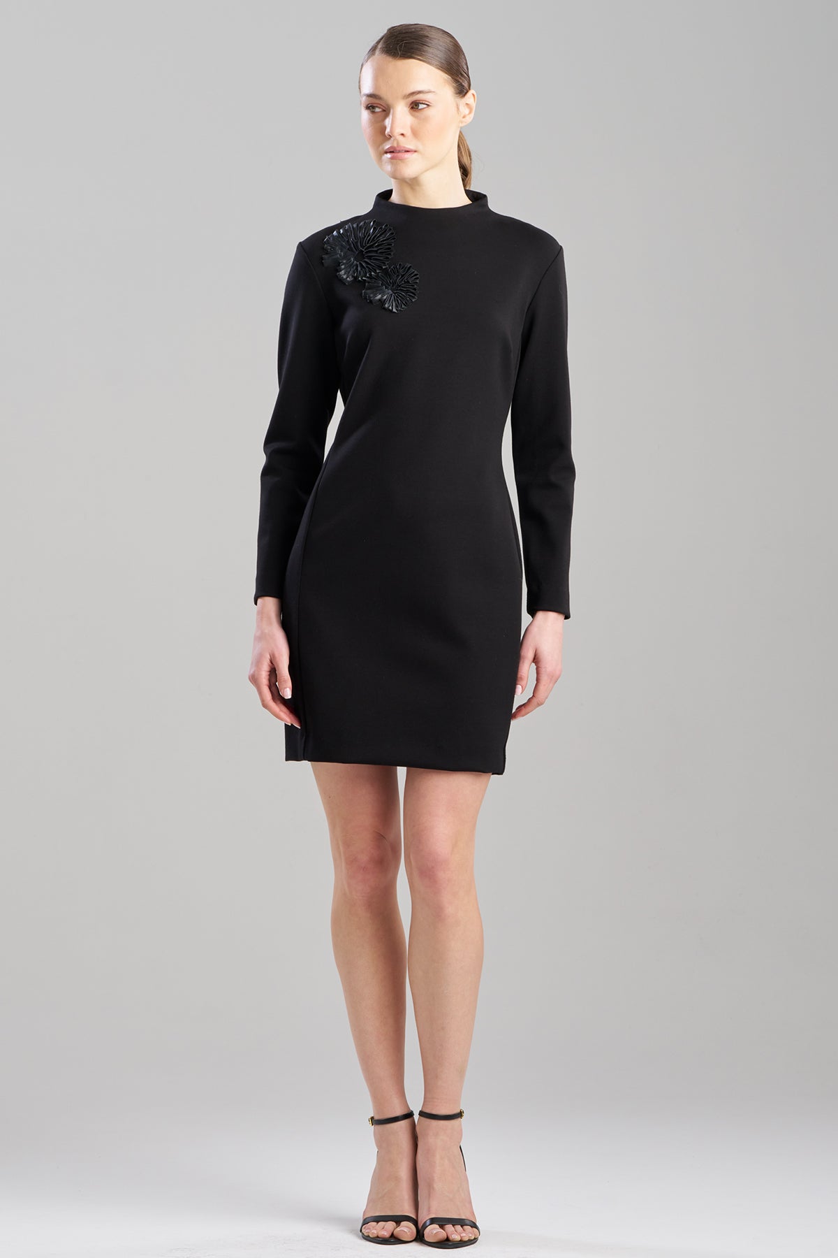 Natori Double Knit Mock Neck Embellished Sheath Dress