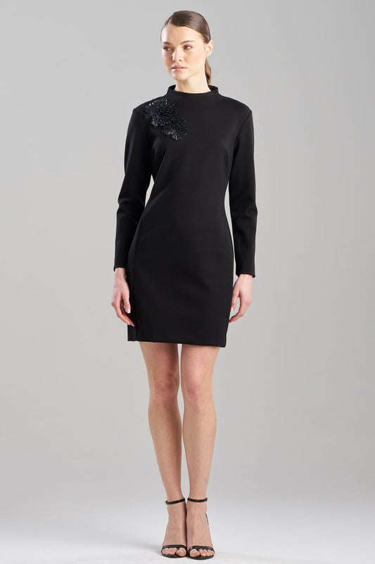 Natori Double Knit Mock Neck Embellished Sheath Dress