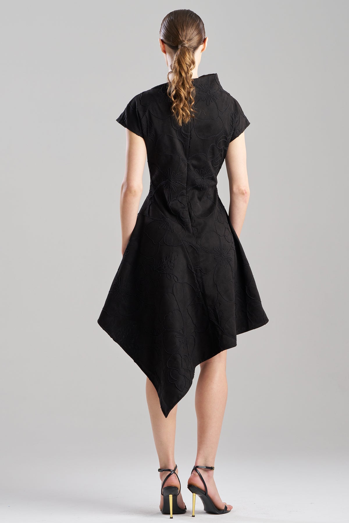 Natori Embroidered Faux Suede Asymmetric Dress