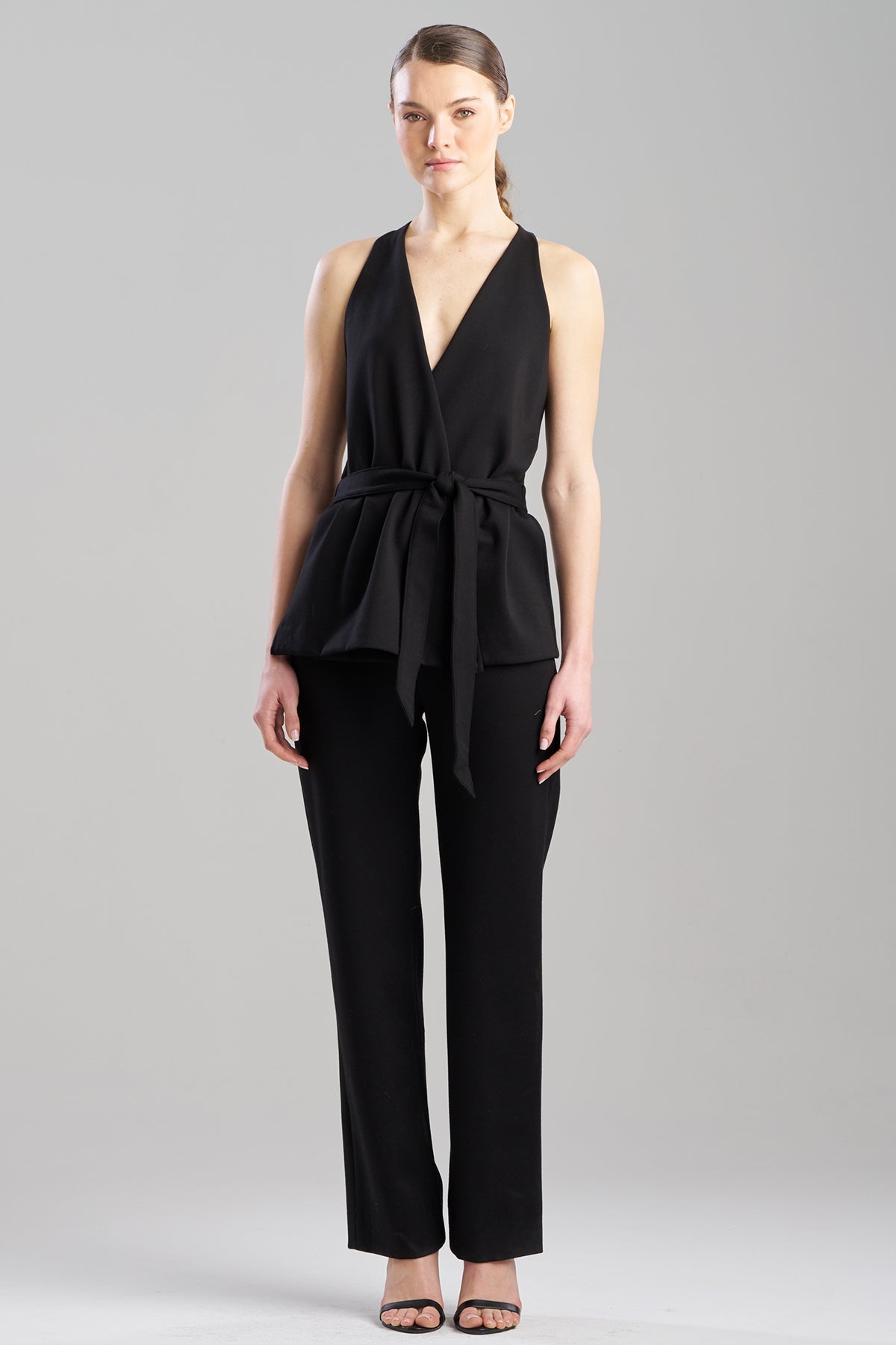 Natori Double Knit Belted V-Neck Jumpsuit