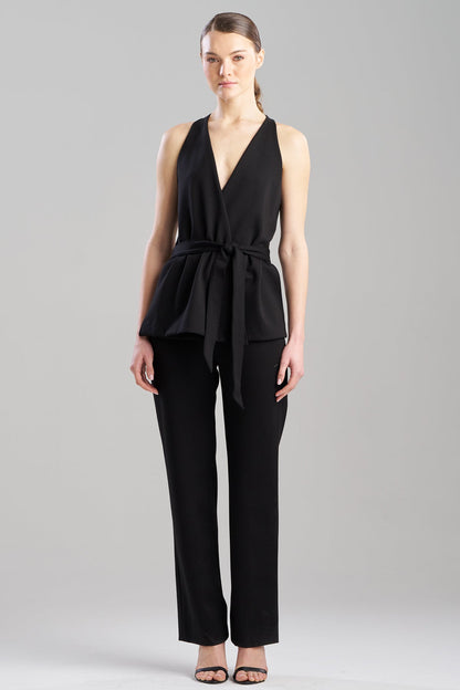 Natori Double Knit Belted V-Neck Jumpsuit