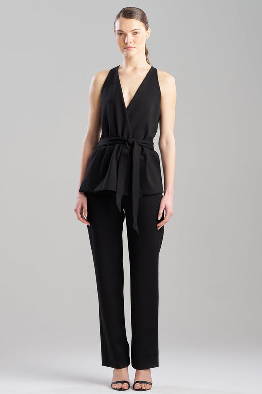 Natori Double Knit Belted V-Neck Jumpsuit