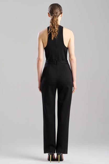Natori Double Knit Belted V-Neck Jumpsuit