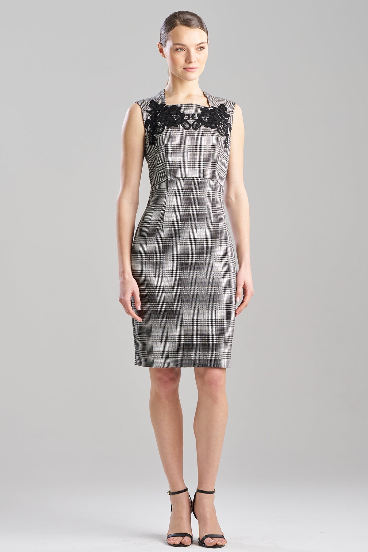 Natori Check Lace Embellished Sheath Dress