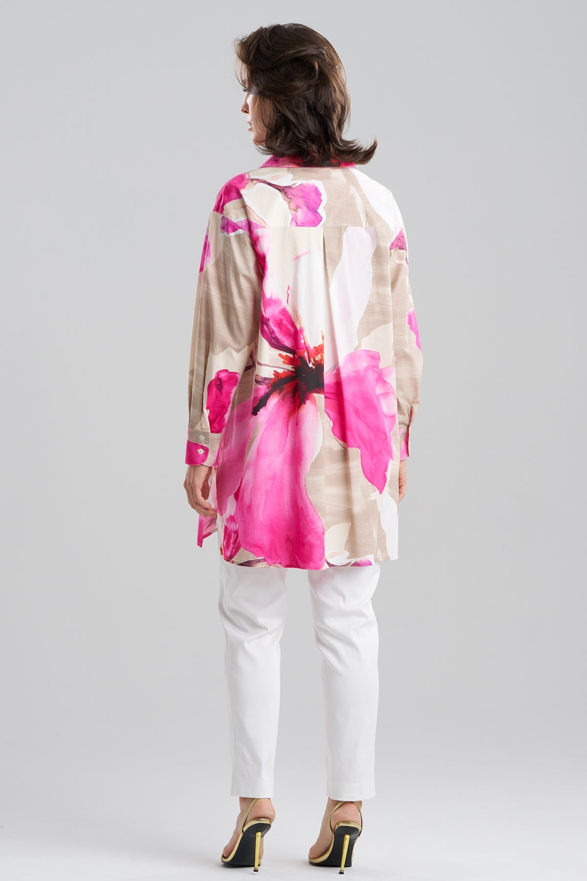 Natori Orchid Cotton Poplin Oversized Button Down Shirt