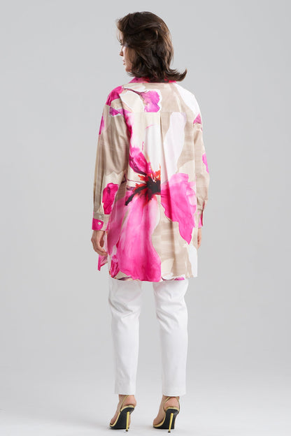 Natori Orchid Cotton Poplin Oversized Button Down Shirt